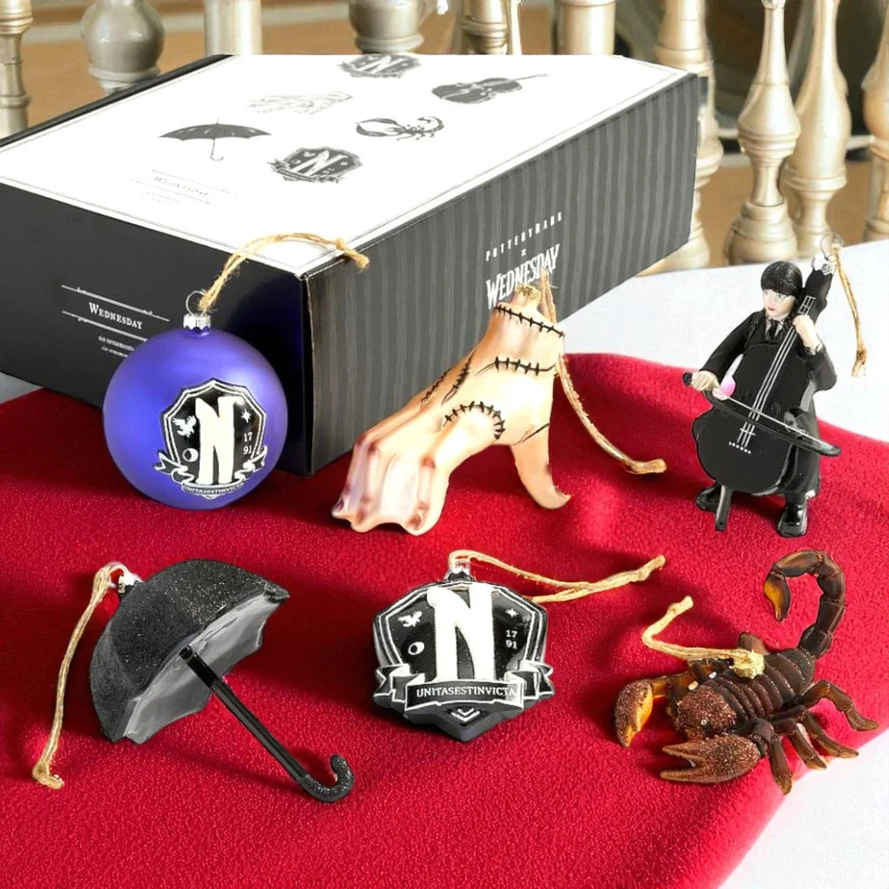 NEW Pottery Barn x Wednesday Addams Lot of 6 Ornaments Christmas Halloween Decor